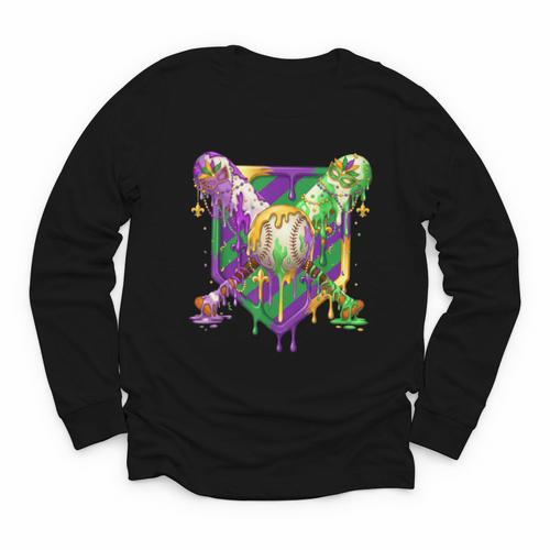 Mardi Gras Ice Cream Drip Baseball Sports For Men Women Kids Youth Long Sleeve Tee - Sportilla