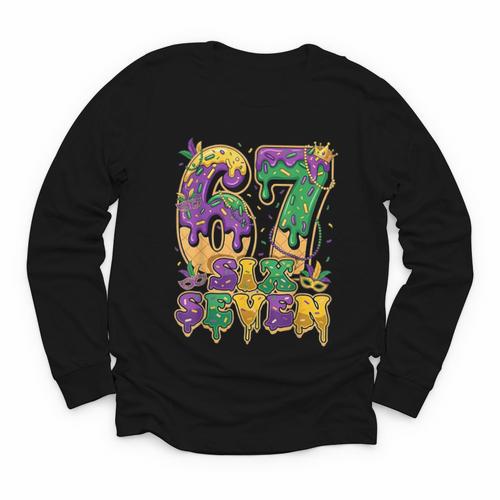 Mardi Gras Six Seven Baseball Drip Number 6 7 Meme Youth Long Sleeve Tee - Sportilla