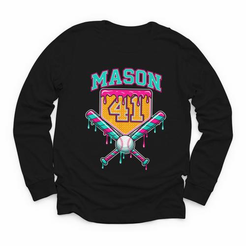 Mason 41 Meme Ice Cream Drip Baseball Birthday Costume Youth Long Sleeve Tee - Sportilla