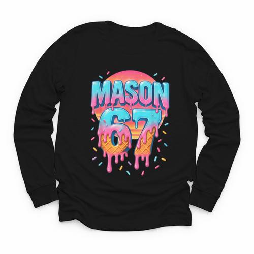 Mason 67 Costume Ice Cream Baseball Drip 6 7 Meme Six Seven Youth Long Sleeve Tee - Sportilla