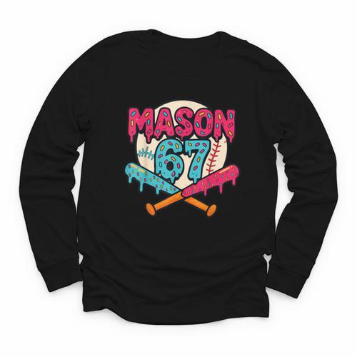 Mason 67 Ice Cream Drip Baseball Meme Graphics Youth Long Sleeve Tee - Sportilla