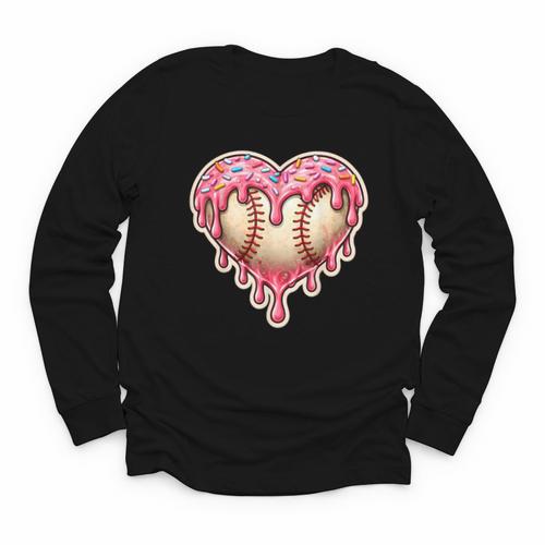 Melting Baseball Drip Heart Softball Player Lover Ice Cream Youth Long Sleeve Tee - Sportilla