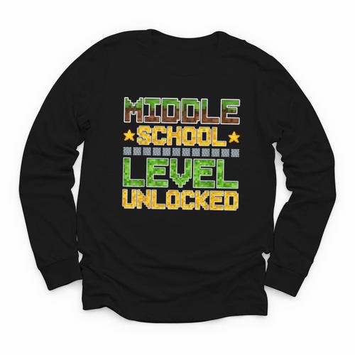 Middle School Level Unlocked Gamer Back To School Youth Long Sleeve Tee - Savourry