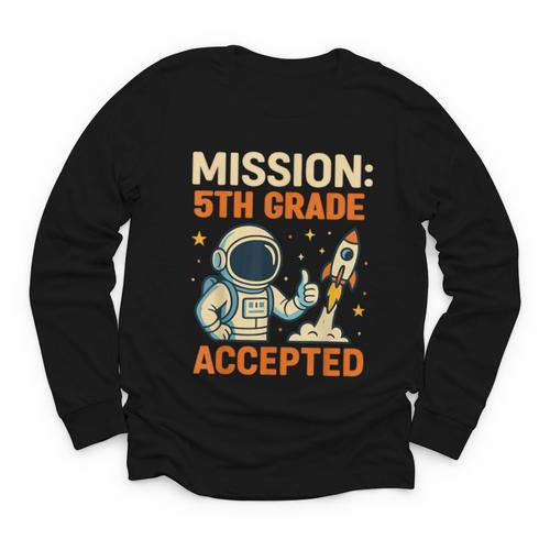 Mission Fifth 5th Grade Accepted Astronaut Back To School Youth Long Sleeve Tee - Savourry