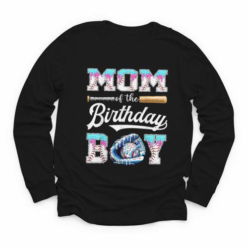 Mom Of The Birthday Boy Baseball Ice Cream Drip Matching Youth Long Sleeve Tee - Sportilla