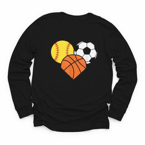 Mom Sports Heart Soccer Basketball Baseball Softball Youth Long Sleeve Tee - Sportilla