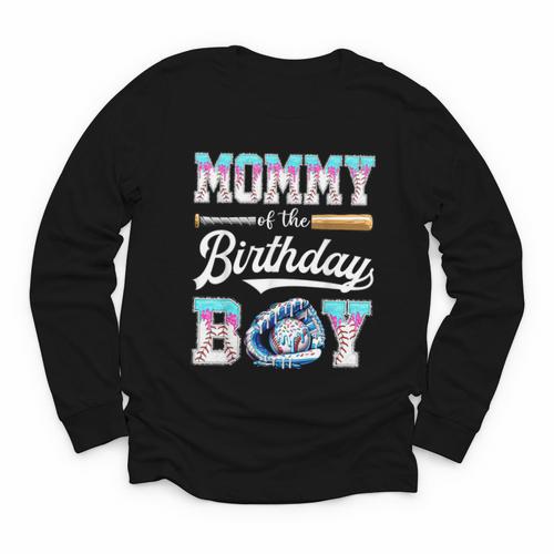 Mommy Of The Birthday Boy Baseball Ice Cream Drip Matching Youth Long Sleeve Tee - Sportilla