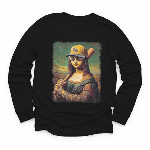 Mona Lisa Baseball Trending Aesthetic Streetwear Youth Long Sleeve Tee - Sportilla
