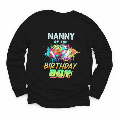Nanny Of The Birthday Boy Baseball Football Colorful Youth Long Sleeve Tee - Sportilla