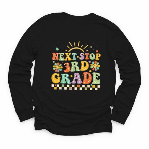 Next Stop 3rd Grade Groovy Retro Third Grade Back To School Youth Long Sleeve Tee - Savourry