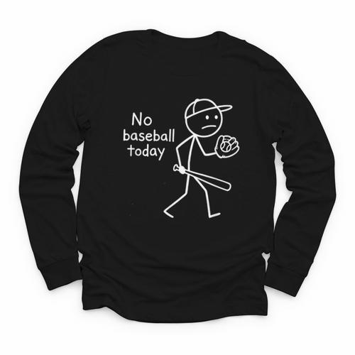 No Baseball Game Today Sad Stickfigure Baseball Player Youth Long Sleeve Tee - Sportilla