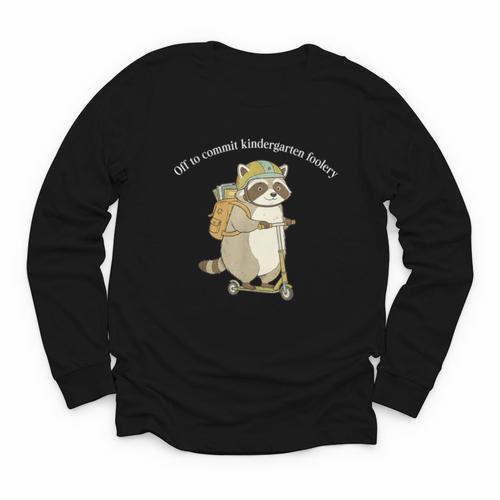 Off To Commit Kindergarten Foolery Raccoon Back To School Youth Long Sleeve Tee - Savourry