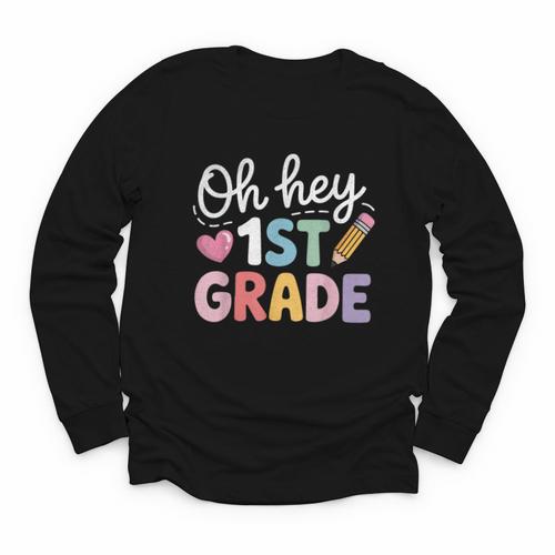 Oh Hey 1st Grade Back To School Cute Pencil Graphic Youth Long Sleeve Tee - Savourry