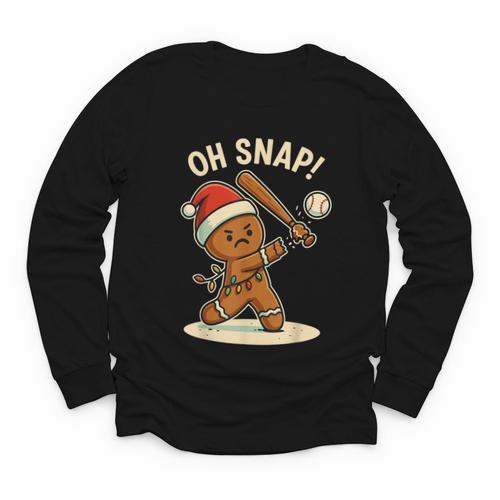 Oh Snap Gingerbreadman Baseball Christmas Men Boys Toddlers Youth Long Sleeve Tee - Sportilla