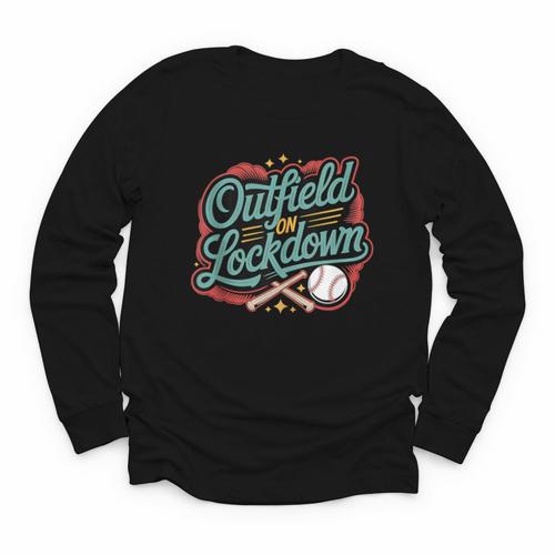 Outfield On Lockdown Baseball Defense Sports Youth Long Sleeve Tee - Sportilla