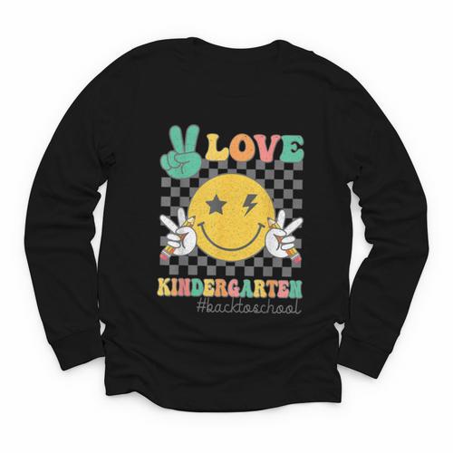 Peace Love Kindergarten Smile Face Hippie Back To School Youth Long Sleeve Tee - Savourry