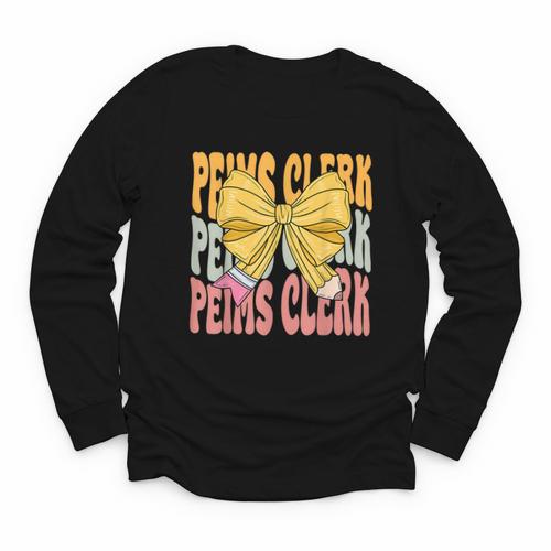 Peims Clerk Groovy Coquette Bow Cute Back To School Youth Long Sleeve Tee - Savourry