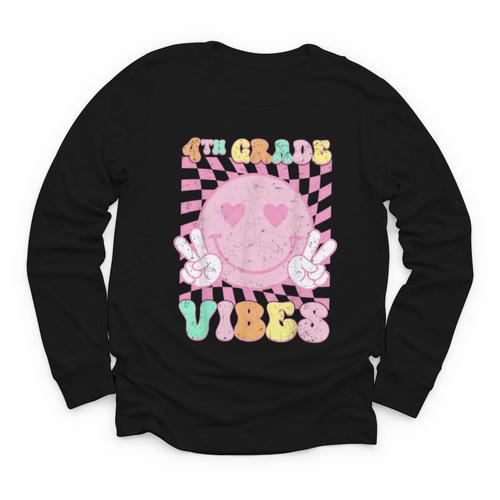 Pink 4th Grade Vibes Smile Face Back To School Fourth Grade Youth Long Sleeve Tee - Savourry