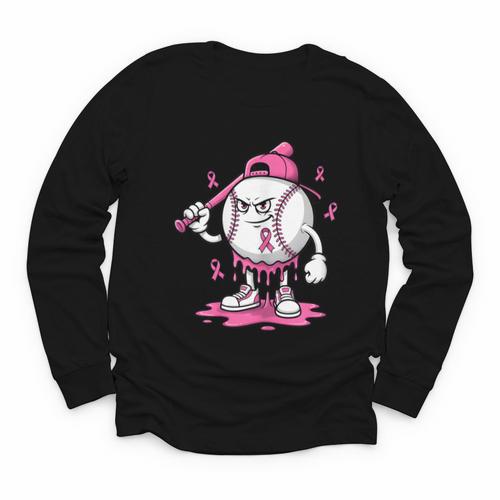 Pink Ribbon Baseball Breast Cancer Awareness Youth Long Sleeve Tee - Sportilla
