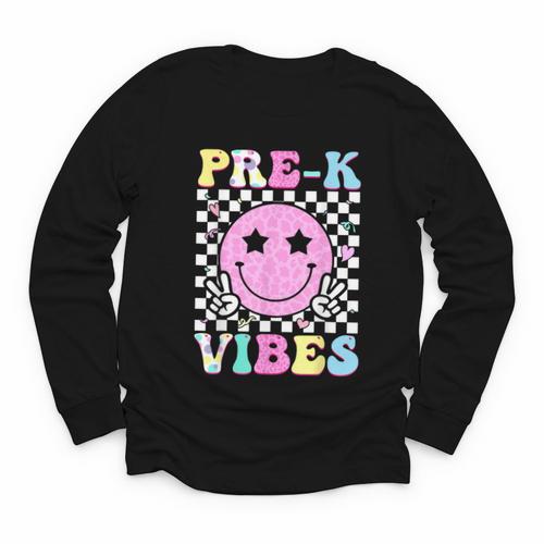 Pre-K Vibes Groovy Back To School PreK Preschool Girls Kids Youth Long Sleeve Tee - Savourry
