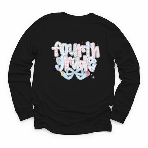 Preppy Fourth Grade Back To School Coquette 4th Grade Youth Long Sleeve Tee - Savourry