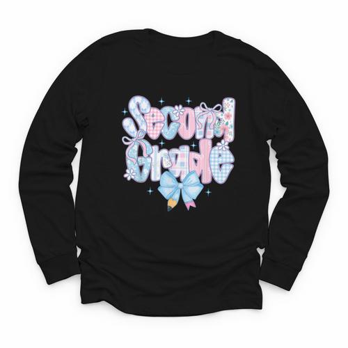 Preppy Second Grade First Day Back To School 2nd Grade Bow Youth Long Sleeve Tee - Savourry