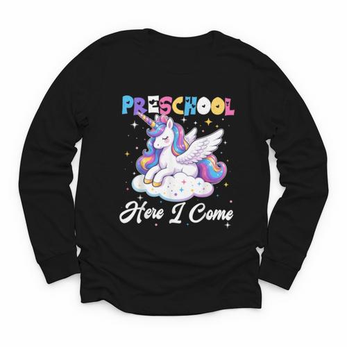Preschool Here I Come Unicorn Back To School Girl Student Youth Long Sleeve Tee - Savourry