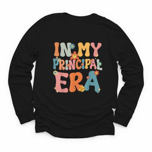 In My Principal Era Retro Groovy Back To School Principal Youth Long Sleeve Tee - Savourry