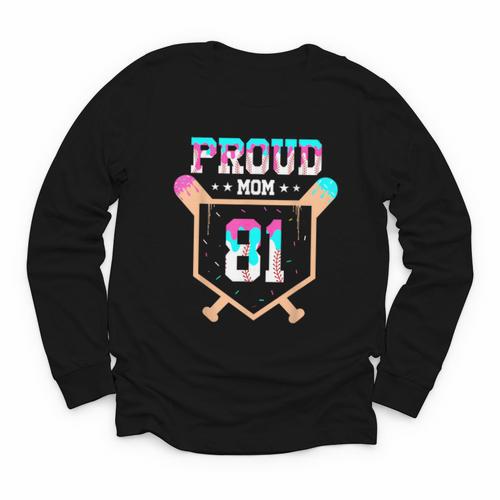 Proud Mom Baseball Player Number 81 Ice Cream Drip Youth Long Sleeve Tee - Sportilla
