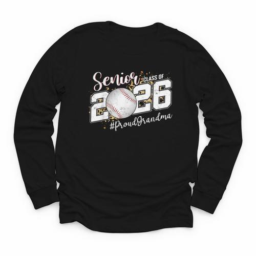 Proud Senior Grandma Class Of 2026 Baseball Graduate Leopard Youth Long Sleeve Tee - Sportilla