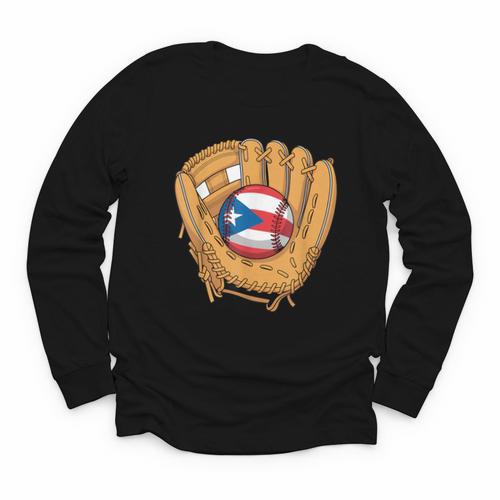 Puerto Rican Flag Baseball Player Boricua Pride Beisbol PR Youth Long Sleeve Tee - Sportilla