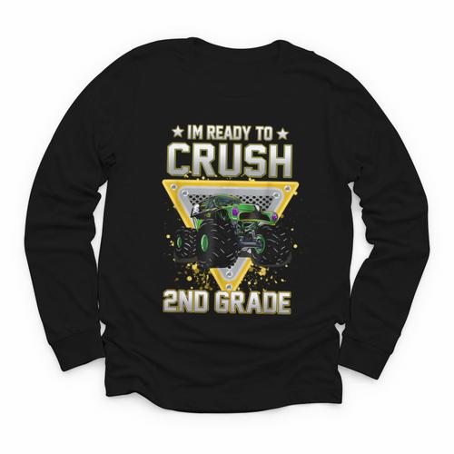 Ready To Crush 2nd Grade Monster Truck Boy Back To School Youth Long Sleeve Tee - Savourry