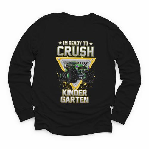 Ready To Crush Kindergarten Monster Truck Boy Back To School Youth Long Sleeve Tee - Savourry