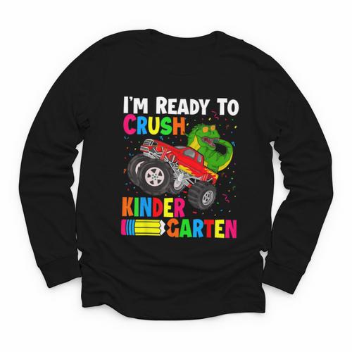 Ready To Crush Kindergarten T-Rex Back To School Boys Youth Long Sleeve Tee - Savourry