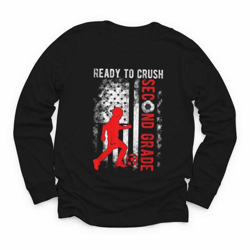 Ready To Crush Second Grade Soccer USA Flag Back To School Youth Long Sleeve Tee - Savourry