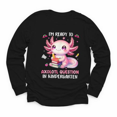 Ready To Kindergarten Axolotl Questions Back To School Girls Youth Long Sleeve Tee - Savourry
