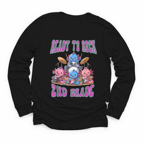 Ready To Rock 2nd Grade Back To School Axolotl 2024 School Youth Long Sleeve Tee - Savourry