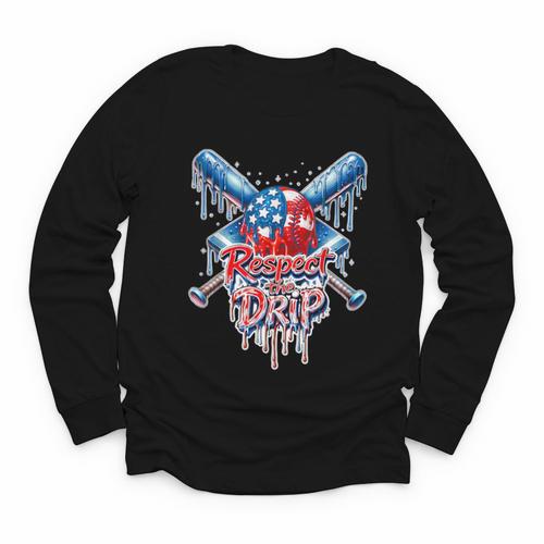 Respect The Drip Baseball American Flag Ice Cream Drip Youth Youth Long Sleeve Tee - Sportilla