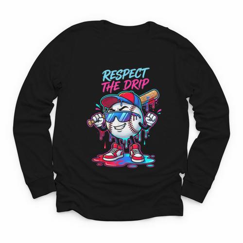 Respect The Drip Baseball Bat Sunglasses Mascot Youth Long Sleeve Tee - Sportilla