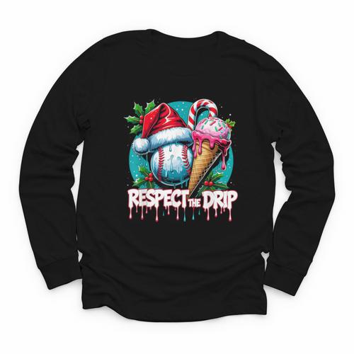 Respect The Drip Baseball Christmas Holiday Youth Long Sleeve Tee - Sportilla