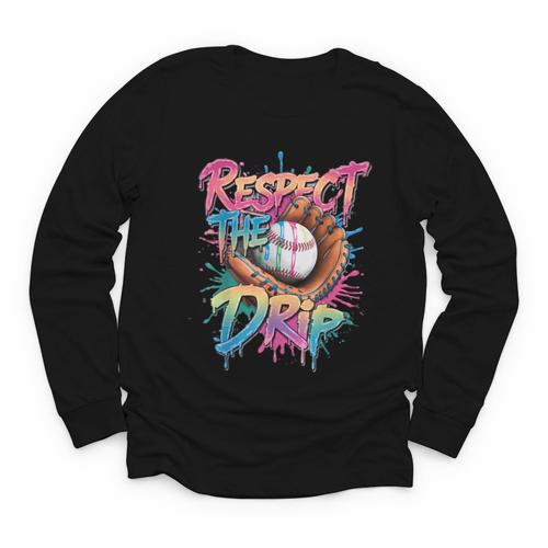 Respect The Drip Baseball Drip Glove Youth Boys Girls Player Youth Long Sleeve Tee - Sportilla