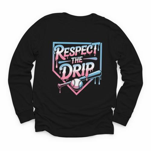 Respect The Drip Baseball Player Youth Long Sleeve Tee - Sportilla