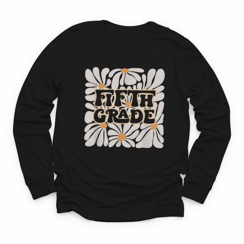 Retro Flower Power Squared Fifth 5th Grade Back To School Youth Long Sleeve Tee - Savourry