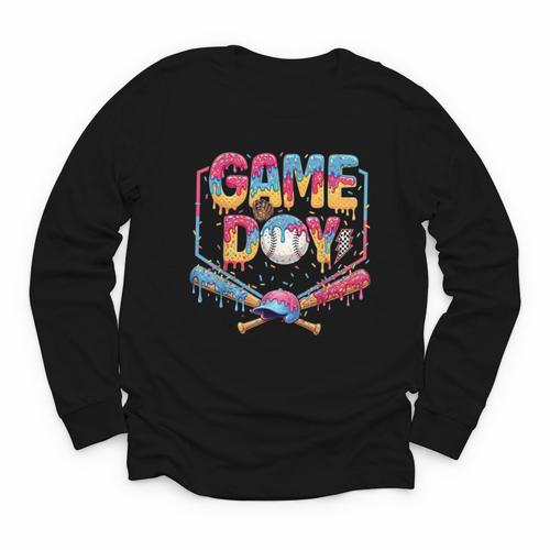 Retro Game Day Baseball Ice Cream Drip For Men Boy Kids Youth Long Sleeve Tee - Sportilla