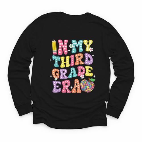 Retro Groovy In My Third Grade Era First Day Back To School Youth Long Sleeve Tee - Savourry