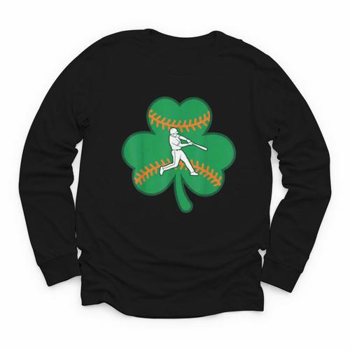 Retro Shamrock Baseball St Patricks Day Men Women Boys Girls Youth Long Sleeve Tee - Sportilla