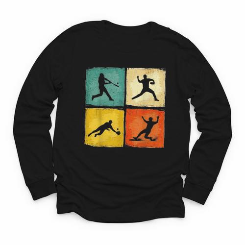 Retro Style Baseball Lover Playing Men Women Kids Baseball Youth Long Sleeve Tee - Sportilla