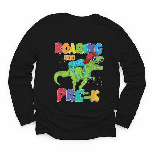 Roaring Into Pre-K Preschool Dinosaur Back To School Youth Long Sleeve Tee - Savourry