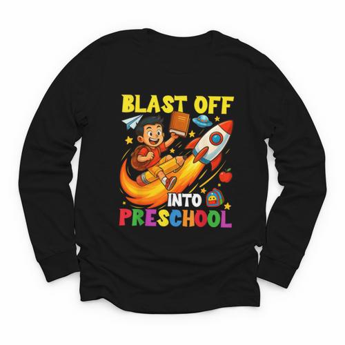 Rocket Blast Off Into Preschool Back To School Youth Long Sleeve Tee - Savourry