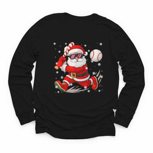 Santa Baseball Christmas Pajamas Xmas Men Boy Toddlers Youth Long Sleeve Tee - Sportilla